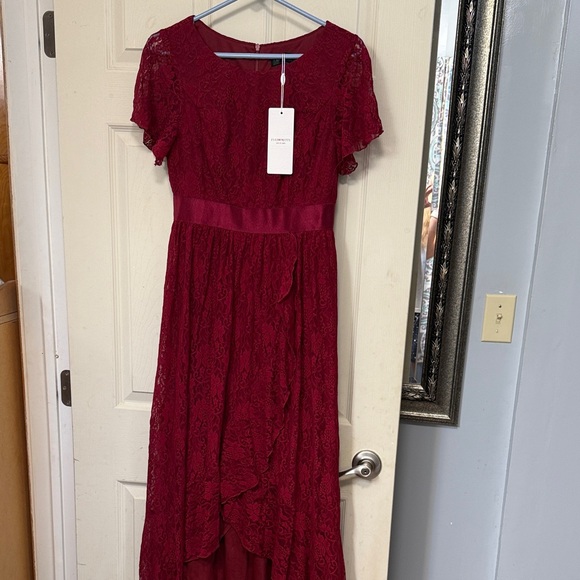 Ever Pretty Burgundy High Low Lace Dress - Picture 1 of 7